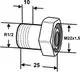 Produktzeichnung eines Heizkörperanschlussfittings mit Gewinde. Hersteller ist IMI Hydronic Engineering. Details wie Anschlüsse und Maße sind schematisch dargestellt.